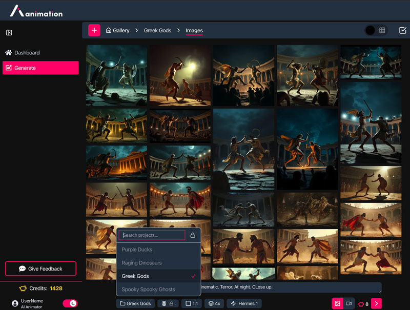 AI Animation interface